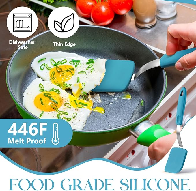 Silicone Cookie Spatula Turner 2 Pack Mini Brownie Spatula Flexible Kitchen Small Silicone Turner for Nonstick Cookware Heat Resistant No Scratch Flipper for Egg Pancake(Light Blue) - Image 4
