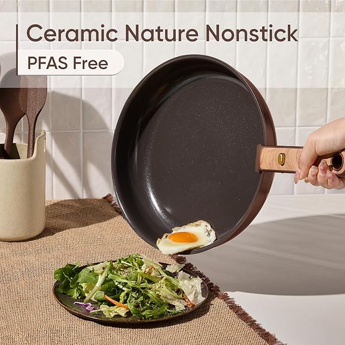 CAROTE Pots and Pans Set, Ceramic Cookware Set Non Stick with Detachable Handle, RV Kitchen Cooking Set, Induction & Oven Safe, Non-Toxic, PFAS and PFOA Free, Dark Choco, 19 Pcs - Image 3