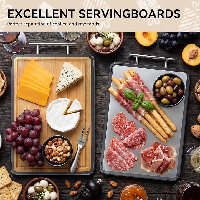 Mothers Day Gifts, Titanium Cutting Board for Kitchen, Double Sided Reversible Chopping Board, Titanium & Bamboo Wood Cutting Board for Meat, Vegetables and Fruit, Easy to Clean (16×11) - Image 7