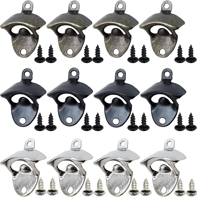 RONYOUNG 12PCS Wall Mounted Bottle Opener Vintage Beer Bottle Opener Suitable for Bars KTV Hotels Homes (Black+Silver+Green Bronze) by Unknown