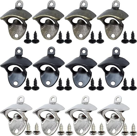 RONYOUNG 12PCS Wall Mounted Bottle Opener Vintage Beer Bottle Opener Suitable for Bars KTV Hotels Homes (Black+Silver+Green Bronze) by Unknown