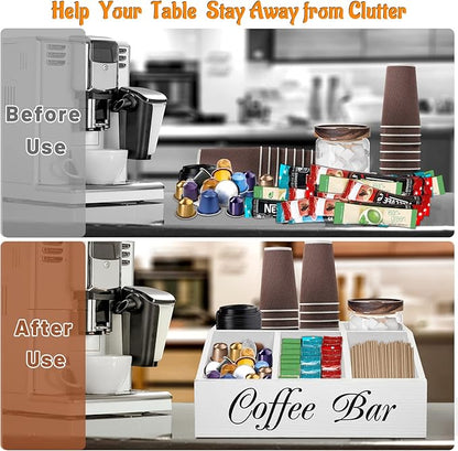 ugiftt Coffee Station Organizer for Counter, Wood Coffee Pods Holder Storage Basket, Tea Condiment Storage Organizer, Rustic Wood Bar Decor for Accessories - Image 6