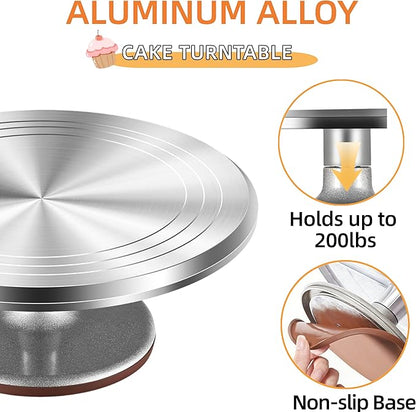 12-Inch Aluminum Alloy Cake Turntable for Frosting, Ultra-Smooth Rotating Icing Stand with Non-Slip Base, Heavy-Duty Decorating Rotating Cake Stand for Baking, DIY Crafts, and Cake Decoration