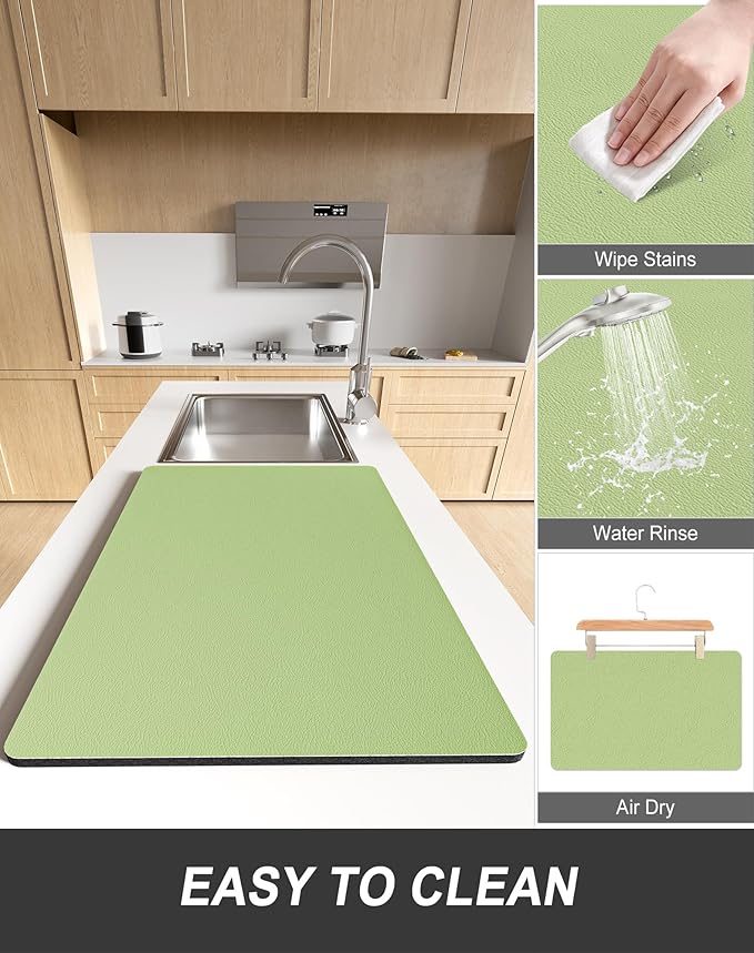 Rnivvi Dish Drying Mat for Kitchen Counter, XL 15 x 24" Super Absorbent Drainer Pad Easy Clean Dish Rack Pad, Non-Slip Heat Resistant Coffee Bar Mat for Coffee Machine Station Accessories Decor, Green - Image 6