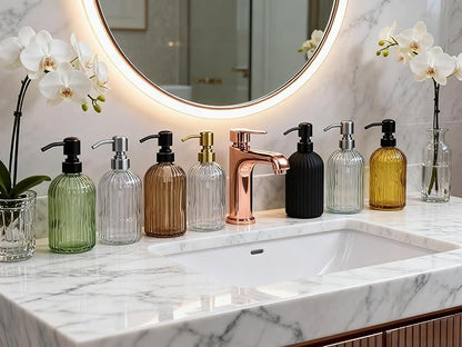 16Oz Green Glass Soap Dispenser with Rust Proof Bronze Stainless Steel Pump, Green Countertop Refillable Liquid Lotion Dispensers with Stainless Steel Pump, Oil Rubbed Bronze Soap Dispenser