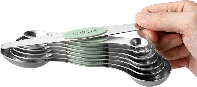 Spring Chef Stainless Steel Magnetic Measuring Spoons Set of 8 with Leveler, Dual Sided Teaspoon & Tablespoon Set, Nesting Metal Kitchen Gadgets for Baking & Cooking, Fits in Spice Jars - Pistachio - Image 8
