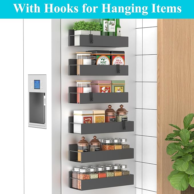 HuggieGems 6 Pack Magnetic Spice Storage Rack Organizer for Refrigerator and Oven, Dark Gray Fridge Organizers and Storage - Image 2