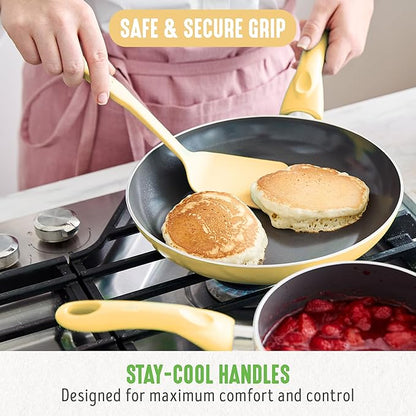 GreenLife Essentials 8" Frying Pan Skillet, PFAS-Free Ceramic Nonstick, Induction Ready Cookware, Dishwasher Safe, Yellow