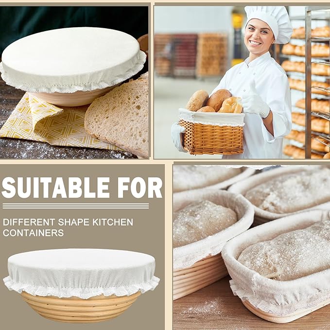 10 Pack Cloth Bowl Covers for Bread Rising - 5 Size Stretch Elastic Food Storage Container Lids - Reusable Cotton Fabric Covers for Food, Fruits, Leftovers (Linen)