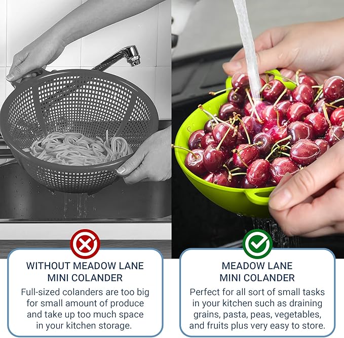 Meadow Lane 6-inch Small Colander, BPA-Free, Dishwasher Safe, Double Handles, Compact Food Strainer for Berries, Veggies and Pasta, 3-Cup Capacity, Green and White, 2-Pack - Image 6