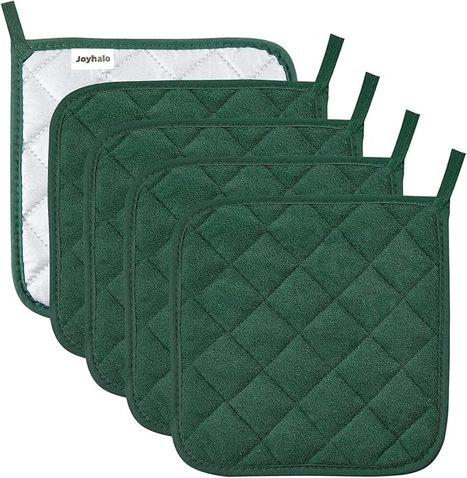 Pot Holders Buffalo Plaid Cotton Heat Resistant Potholder, Pot Holder, Hot Pads, Trivet for Cooking and Baking (5, Dark Green) by Joyhalo