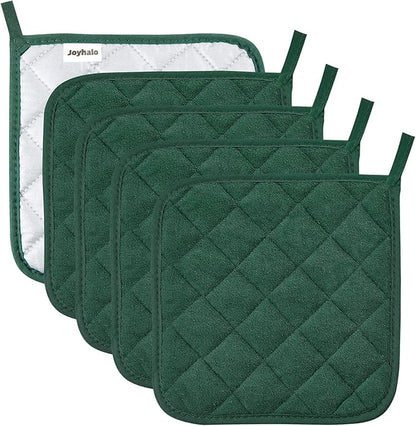Pot Holders Buffalo Plaid Cotton Heat Resistant Potholder, Pot Holder, Hot Pads, Trivet for Cooking and Baking (5, Dark Green) by Joyhalo