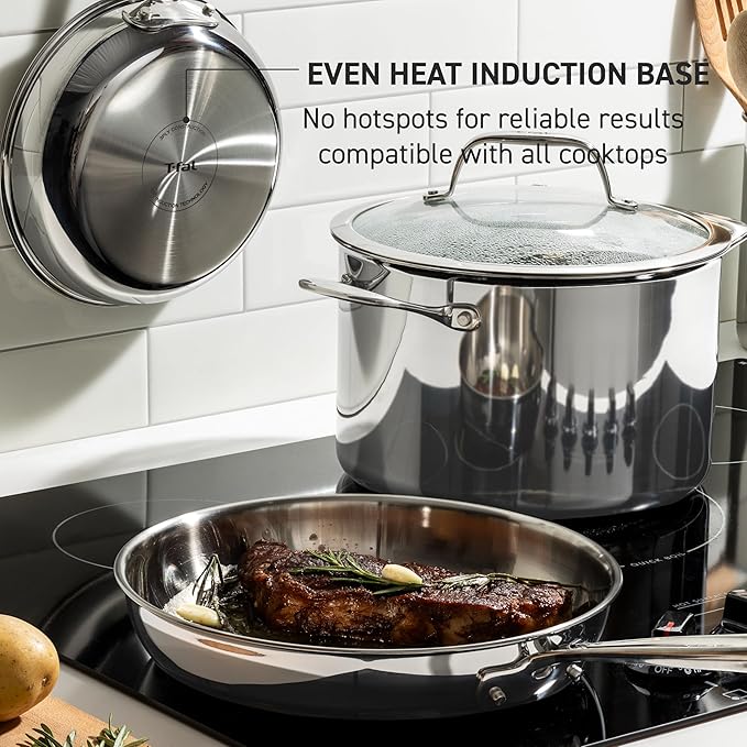 T-Fal Pro Tri-Ply Stainless Steel Large Dutch Oven Pot with Lid, 6 Quart Induction Pot, Oven Safe 500F, Lid 350F, Fast & Even Heat, Professional Quality & Durability, Silver - Image 6