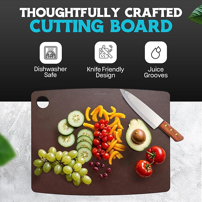 Dishwasher Safe Cutting Board for Kitchen - Large Composite Wood Chopping Board, Thin & Lightweight, Heat Resistant, BPA-Free Eco-Friendly Cutting Board for Meal Prep, 14.5 x 11.25 Inch (Nutmeg Brown) - Image 3