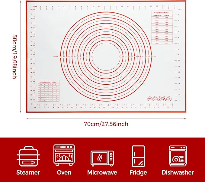 Extra Large Nonstick Silicone Pastry Mat 28x20Inch with Measurements, Food Grade Silicone Baking Mat, Non-Slip Dough Rolling Mat for Counter, Oven Liner, Fondant/Pie Crust/Sourdough Bread Baking