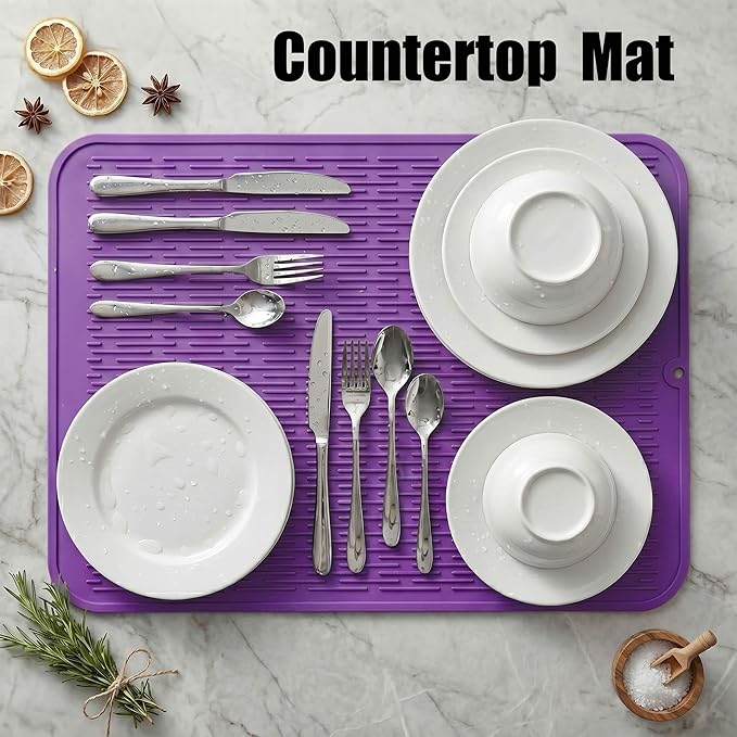 MicoYang Silicone Dish Drying Mat for Multiple Usage,Easy clean,Eco-friendly,Heat-resistant Silicone Mat for Kitchen Counter or Sink,Refrigerator or Drawer Liner Purple 2XL 24 inches x 18 inches - Image 3