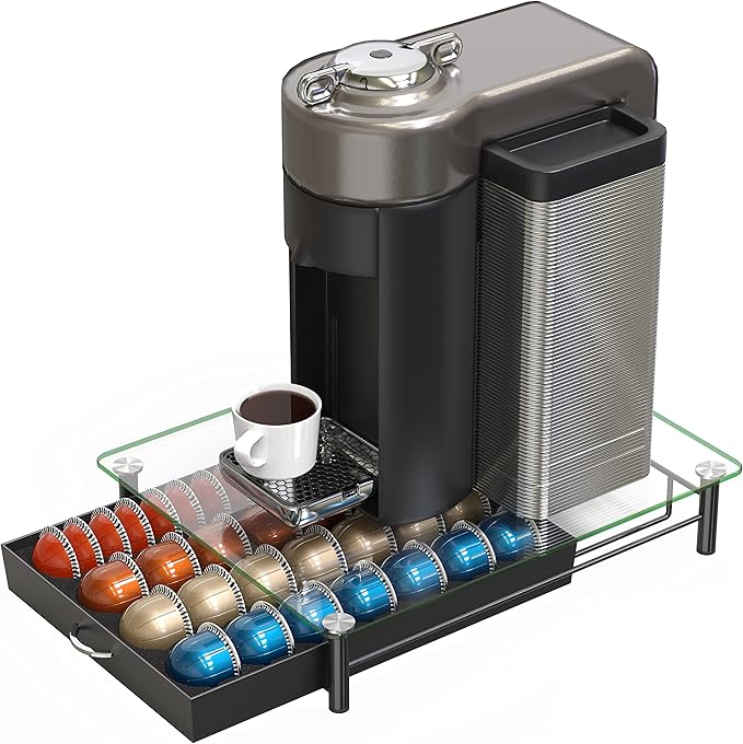 DecoBrothers Crystal Tempered Glass Vertuo Pod Holder Drawer, 28 Large or 56 Small Nespresso Capsule Organizer, Black - Image 5