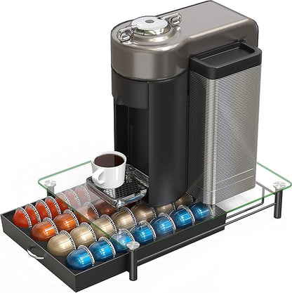 DecoBrothers Crystal Tempered Glass Vertuo Pod Holder Drawer, 28 Large or 56 Small Nespresso Capsule Organizer, Black - Image 5