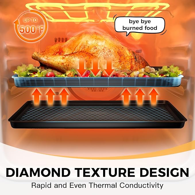 Cookie Sheets for Baking Nonstick - HONGBAKE Baking Sheet Pan Set of 3, Half/Quarter/Jelly Roll Pan for Oven with Diamond Texture Pattern, 57% Thicker Carbon Steel Cookie Trays, Dark Grey - Image 7