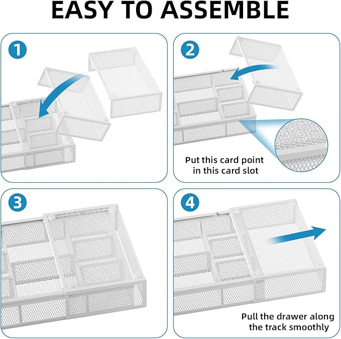 Marbrasse Expandable Desk Drawer Organizer, Mesh Drawer Organizer Tray with 10 Adjustable Compartments, Desk Organizers and Accessories for Office Supplies (Longer Expandable Drawer Organizer-W) - Image 7