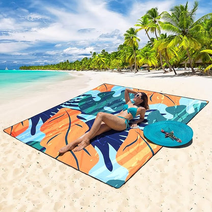 HIHOHO Beach Blanket Waterproof Sandproof Extra Large Beach Mat 79" X 83"/120"x108"for 1-8 Adults Quick Drying Durable Outdoor Picnic Mat for Beach Travel Camping Hiking