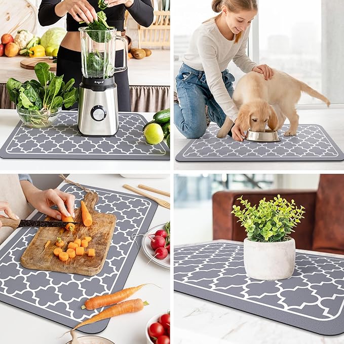 WISELIFE Dish Drying Mat Super Absorbent Drying Mat Large Dish Drying Mats for Kitchen Counter Easy Clean Dish Mat Kitchen Drying Mat18"x 28" Stylish Grey - Image 6