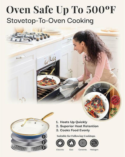 GOTHAM STEEL 10 Inch Non Stick Frying Pans Nonstick Frying Pan, Nonstick Pan, Cooking Pans, Non stick Skillet, Non-Stick Pan, 100% PFOA Free Ceramic Coating, Dishwasher Safe, Navy Cream
