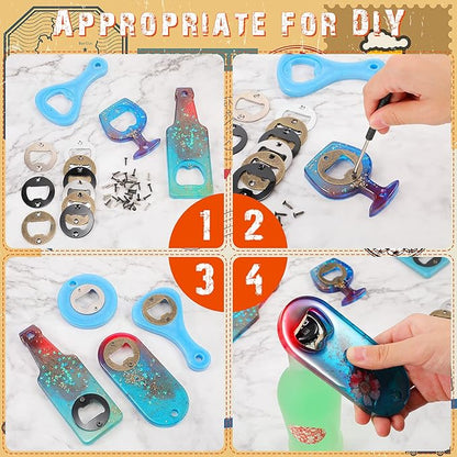 15 Sets Bottle Opener Inserts Kit Stainless Steel Round Bottle Openers Metal Inserts with Screws and Screwdriver for Bottles Opener DIY Resin Mould Kit