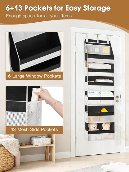 Criusia 2 Pack Over the Door Organizer, Heavy-Duty 6-Shelf Hanging Storage with 13 Mesh Pockets, 55lbs Capacity Behind the Door Storage for Nursery, Bathroom, Bedroom, and Dorm, Black - Image 5