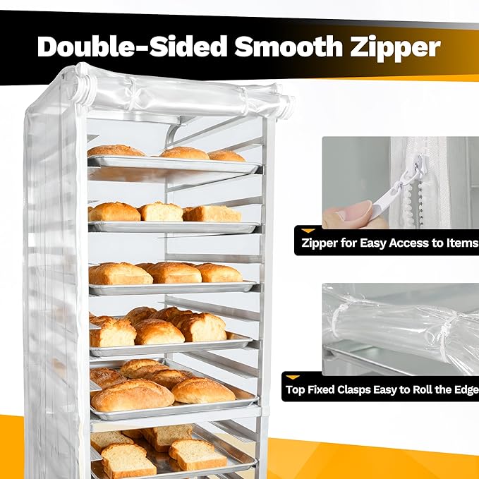 BIEAMA Bun Rack Cover – 20 Tier Commercial Bakers Racks Sheet Pan Rack Cover PVC with 2 Sided Zippers, Clear 27" L x 21" W x 64" H - Image 3