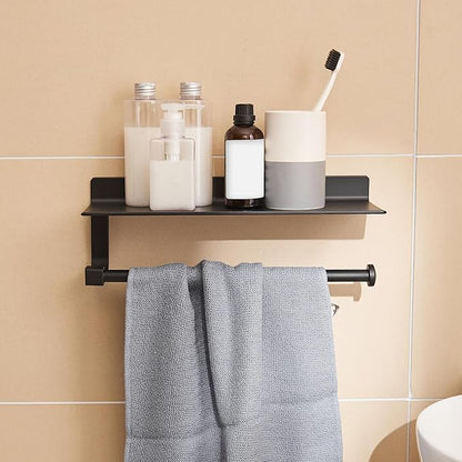 Hand Towel Holder for Bathroom -Paper Towel Holder Wall Mount - for Bathroom Black Paper Towel Holder with Shelf -Kitchen Towel Holder Black