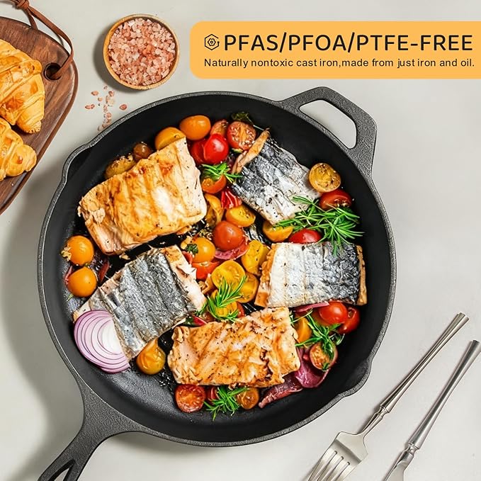 EWFEN Cast Iron Skillet 3-Piece Set, Heavy-Duty Professional Restaurant Chef Quality Pre-Seasoned Pan Cookware Set, 6", 8", 10" Pans For Frying, Saute, Cooking, Use Indoor/Outdoor, Oven, Grill - Image 5
