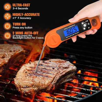 AMMZO Digital Meat Thermometer for Grilling, Candy Thermometer Instant Read Food Thermometer Waterproof with Backlight for Cooking, Deep Fry, BBQ, Grill, Smoker and Roast (Orange) - Image 2