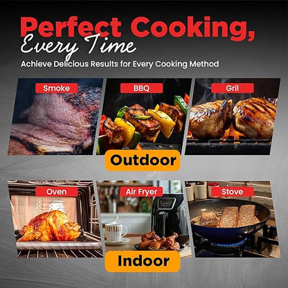 Meat Thermometer Digital Wireless –IP67 Waterproof, 48h Battery Life, Grill Thermometers with 820ft Range, Rechargeable Probe, Bluetooth Wireless Meat Thermometer for BBQ, Smoker, Oven
