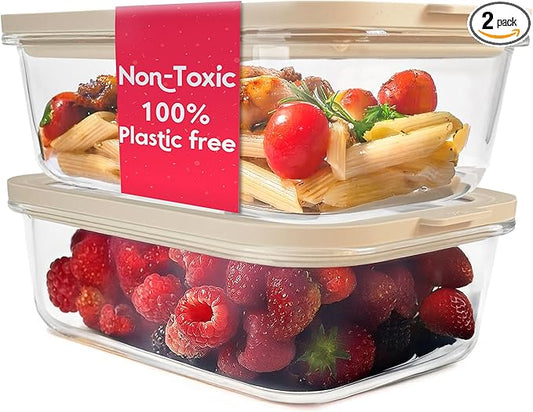 Ziruma Non-Toxic 6.2 Cup Glass Food Storage Containers with Lids, Large Food Containers, Plastic Free Meal Prep, Airtight Food Storage Container, Microwave and Freezer Safe, 2 Pack by Ziruma