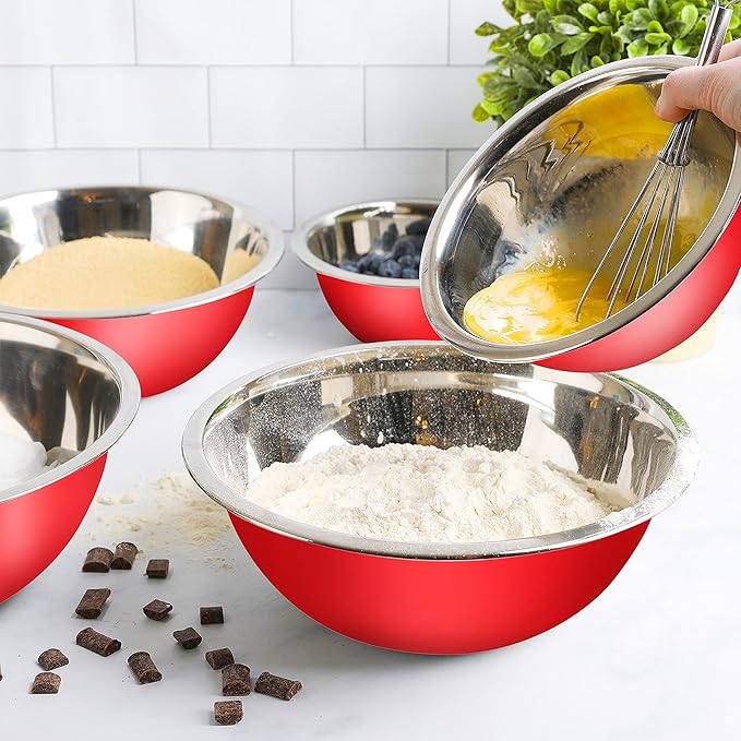 WHYSKO Meal Prep Stainless Steel Mixing Bowls Set, Home, Refrigerator, and Kitchen Food Storage Organizers | Ecofriendly, Reusable, Heavy Duty (Red) - Image 5
