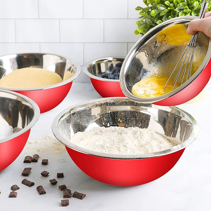 WHYSKO Meal Prep Stainless Steel Mixing Bowls Set, Home, Refrigerator, and Kitchen Food Storage Organizers | Ecofriendly, Reusable, Heavy Duty (Red) - Image 5