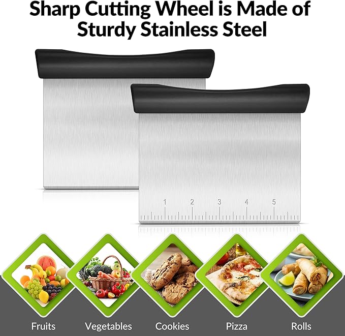 Rainspire Bench Scraper, Stainless Steel Dough Scraper, Pastry Scraper, Pizza and Dough Cutter Multi-Purpose Scraper/Chopper, Pizza Cutter Food Chopper Baking Supplies Kitchen Gadgets, Black - Image 6
