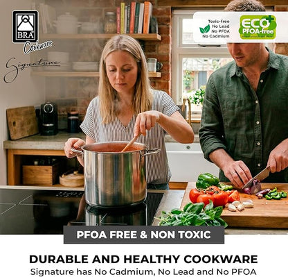 BRA COOKWARE Signature Stainless Steel Stock Pot w/Glass Lid | 9.5 Inch 9 Quart Professional Grade Cooking Pot | PFOA Free Deep Pot | All Cooktops | All Cooktops (incl. Induction) & Oven Safe