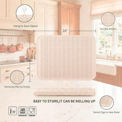 MicoYang Silicone Dish Drying Mat for Multiple Usage,Easy clean,Eco-friendly,Heat-resistant Silicone Mat for Kitchen Counter or Sink,Refrigerator or Drawer Liner Tapioca 2XL 24 inches x 18 inches - Image 2