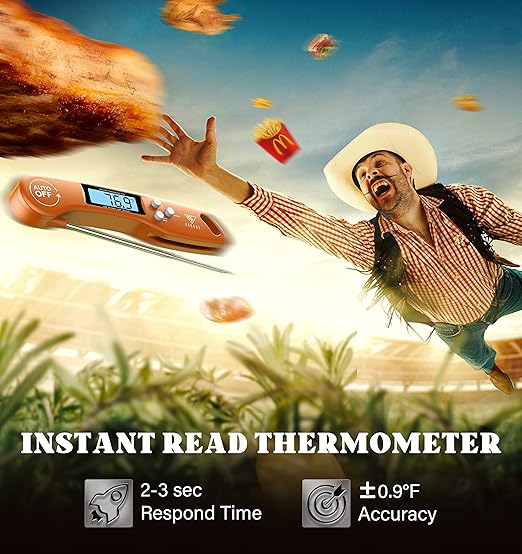 DOQAUS Digital Meat Thermometer, Instant Read Food Thermometer for Cooking with Backlit & Auto-Rotating Display, 4.6” Probe for Grilling, Baking, and Perfect BBQ - Orange - Image 2