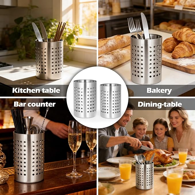 2PCS Stainless Steel Utensil Holder and Utensil Drying Holder, as a Kitchen Countertop Organizer and Silverware Drainer for Daily Home Use - Image 4