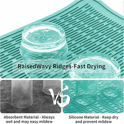 ZLR Large Silicone Dish Drying Mat (16" x 18") - XL Heavy Duty Drainboard Mat for Pots, Pans & Family Loads - Heat Resistant Trivet & Counter Protector, Easy Clean (Mint Green) - Image 2