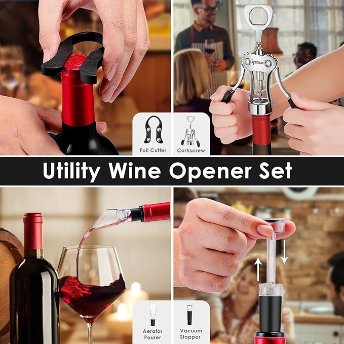 IPOW Wine Opener, Zinc Alloy Wine Bottle Opener, Wing Corkscrew Heavy Duty, Manual Multifunctional Cork Screw for Waiter, - Image 8