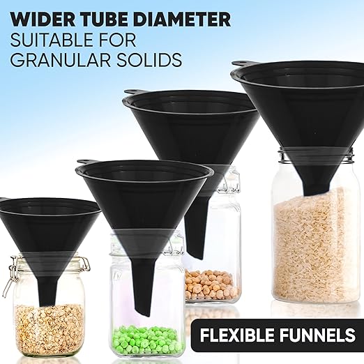 Funnels for Kitchen Use – Black Set in 4 Sizes (122, 101, 76 & 50mm) | Durable, Non-Toxic Food Grade Plastic – Ideal for Filling Bottles, Jars & Containers | Perfect for Kitchen, Garage & Labs - Image 7