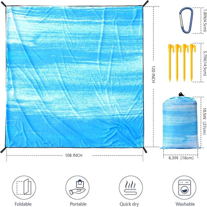 WIWIGO Beach Blanket Waterproof Sandproof Beach Mat 79" X 83"/10'x9'for 2-8 Adults Quick Drying Outdoor Picnic Mat Beach Accessories for Travel, Camping, Hiking - Image 2