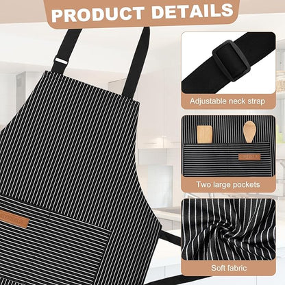2 Pack Stripes Kids Apron, Kids Cooking Aprons with 2 Pockets, Cute Aprons for Cooking for Boys and Girls