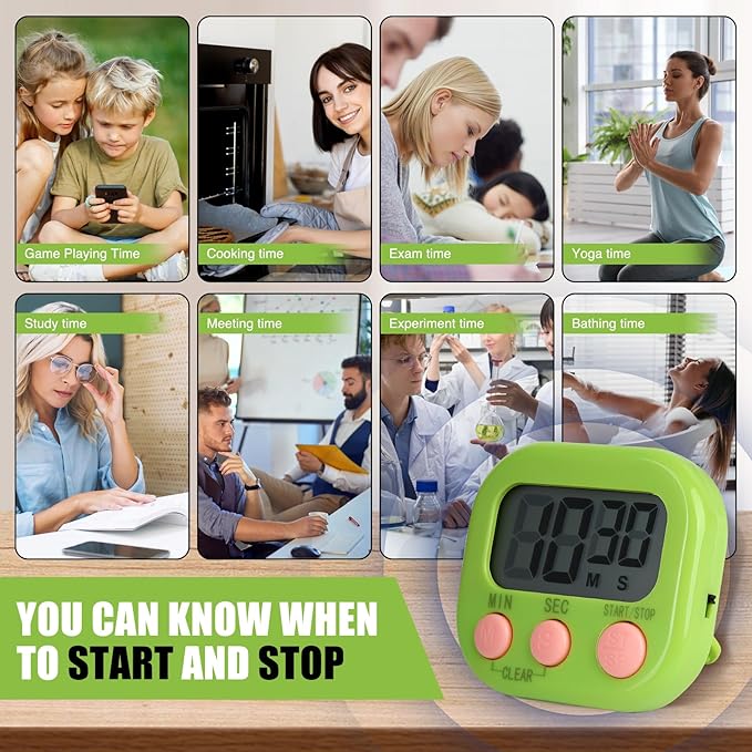 6 Pack Multi-Function Electronic Timer, Colorful Kitchen Timers Digital Magnetic, Countdown Timer, Big LCD Display Loud Alarm Kitchen Timers for Cooking, Bathing, Gym, Meeting, Classroom - Image 2