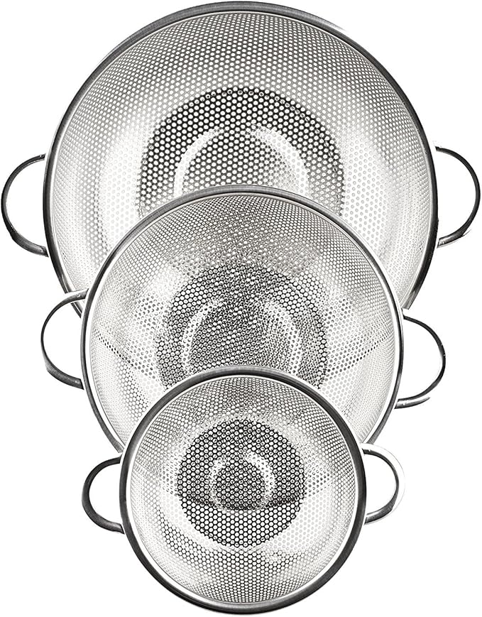 3-Piece Stainless Steel Mesh Micro-Perforated Strainer Colander Set (1-Quart, 2.5-Quart and 4.5-Quart) - Image 3