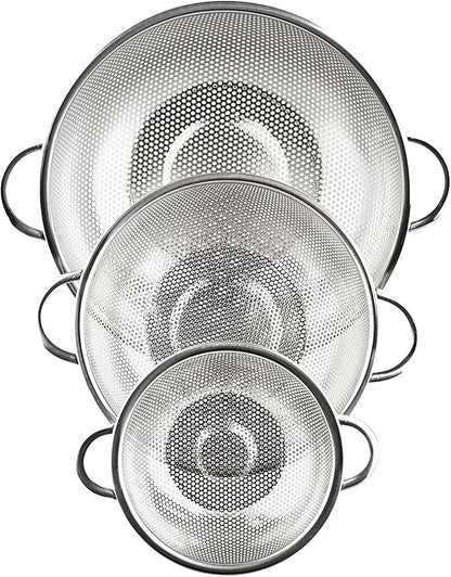 3-Piece Stainless Steel Mesh Micro-Perforated Strainer Colander Set (1-Quart, 2.5-Quart and 4.5-Quart) - Image 3